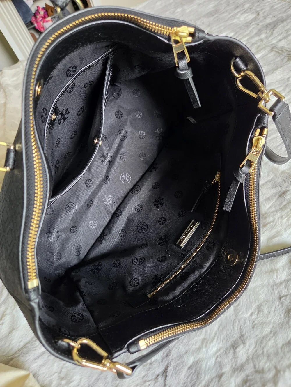 Tory Burch Black Perforated Tote